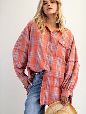 Easel Shirt Plaid oversized Tunic NWT